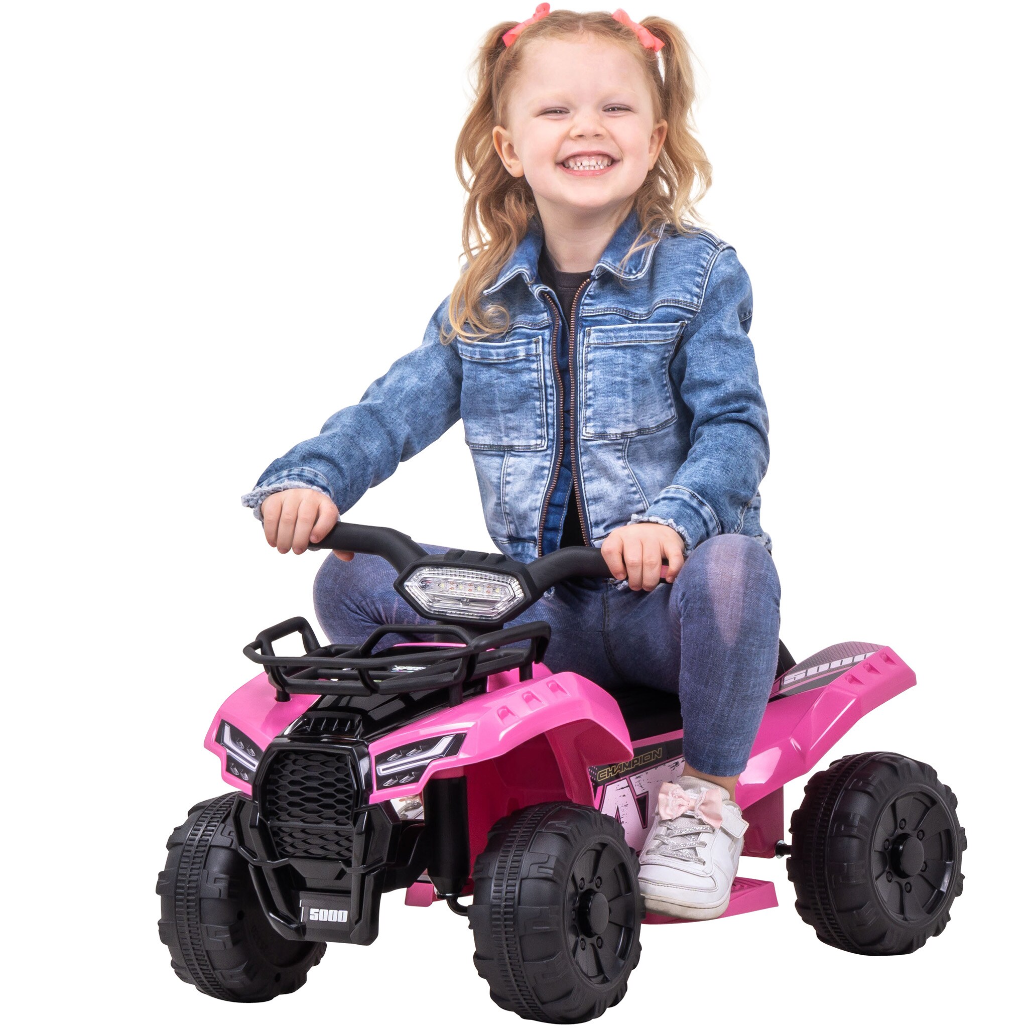 Kinder-Elektroauto Jumpy, Kinderquad, 18 Watt, Bremsautomatik, LED-Lichter, Daumengas, Soundmodul (Pink) 