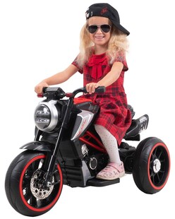 Kindermotorrad Cruiserbike, Motorsound, Bremsautomatik, 36 Watt, 2x 6 Volt, Hartplastikreifen, LED (Schwarz) 