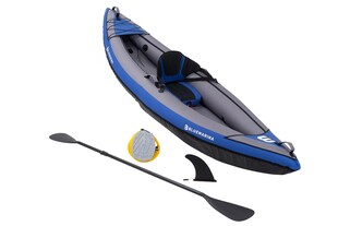 Bluemarina Kajak aufblasbar Samoa, 1-Sitzer-Kanu, Tragegriffe, Gepäckband, Transporttasche, Fußpumpe 
