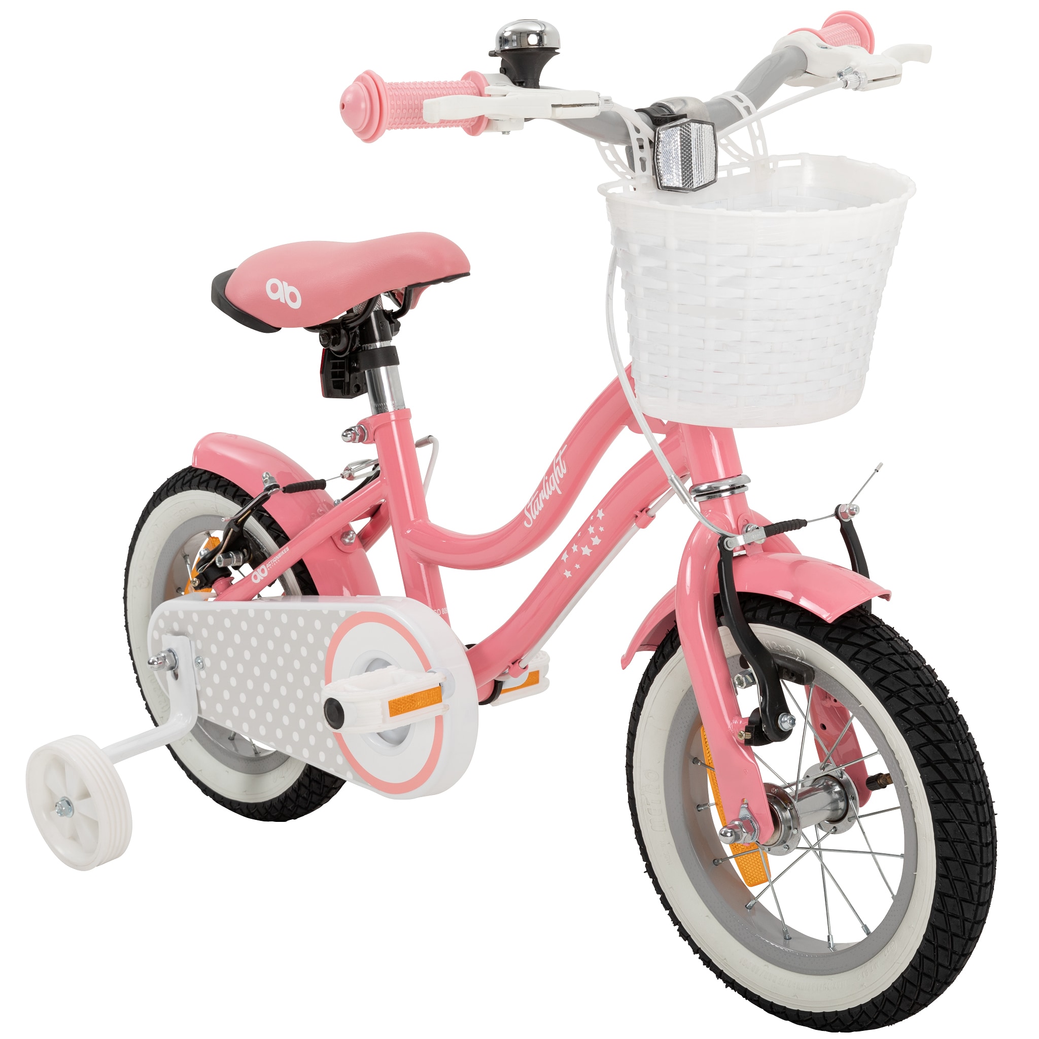 Actionbikes Kinderfahrrad Starlight 12 Zoll, Rosa, St&uuml;tzr&auml;der, Fahrradkorb, Klingel, Kettenschutz (Classic) 