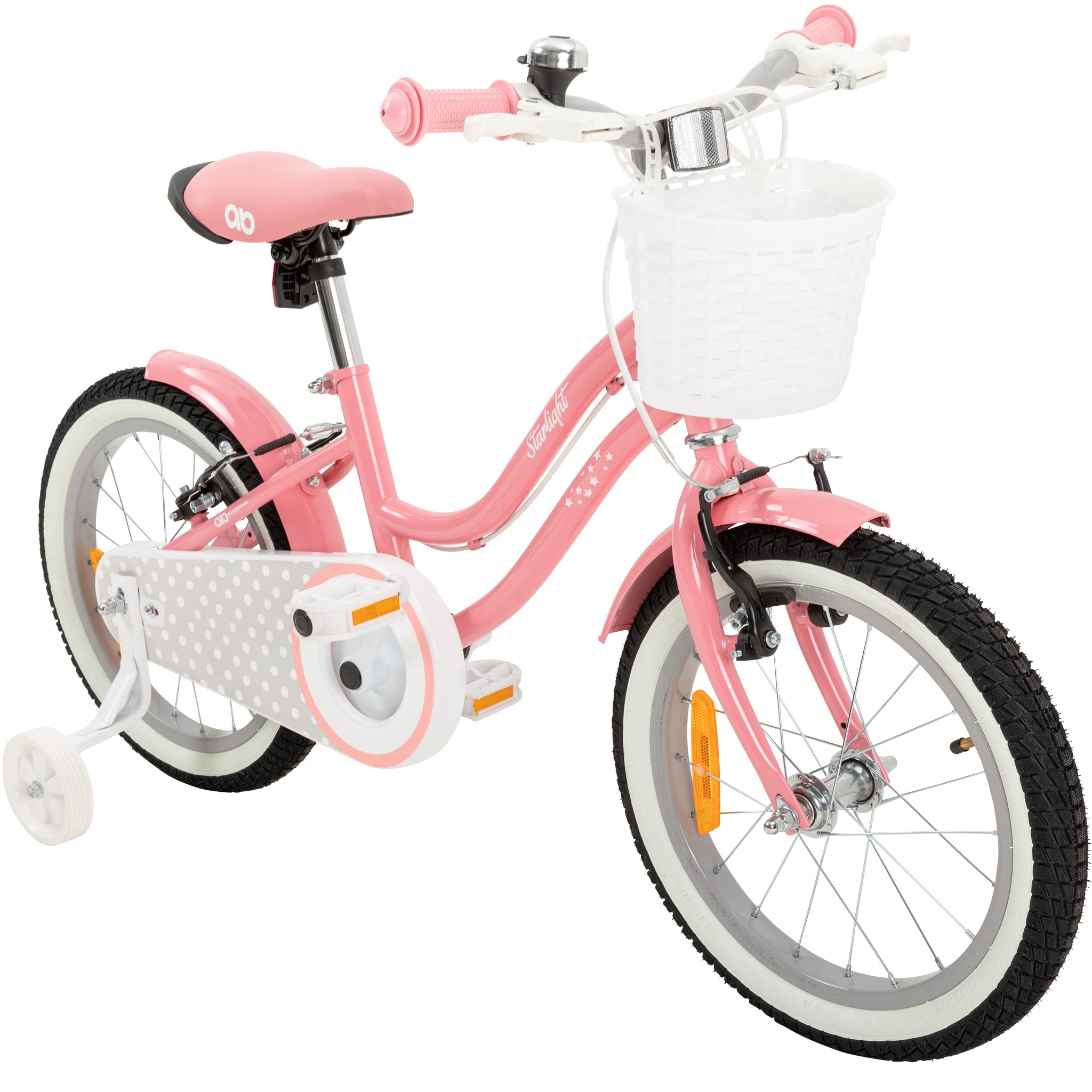 Actionbikes Kinderfahrrad Starlight 16 Zoll, Rosa, St&uuml;tzr&auml;der, Fahrradkorb, Klingel, Kettenschutz (Classic) 