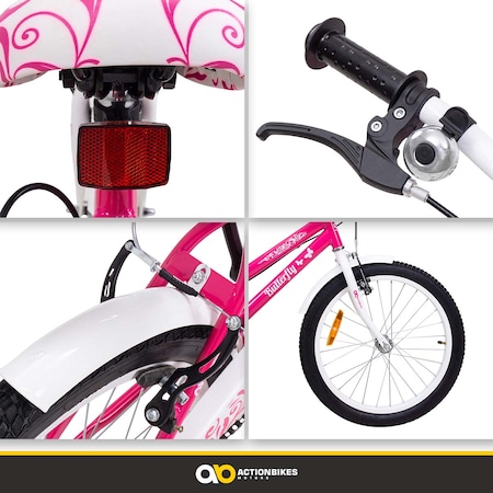 Actionbikes Kinderfahrrad Butterfly 20 Zoll, Pink, Fahrradständer,  Kettenschutz, Antirutschgriffe (Pink/Weiß) online kaufen bei Netto