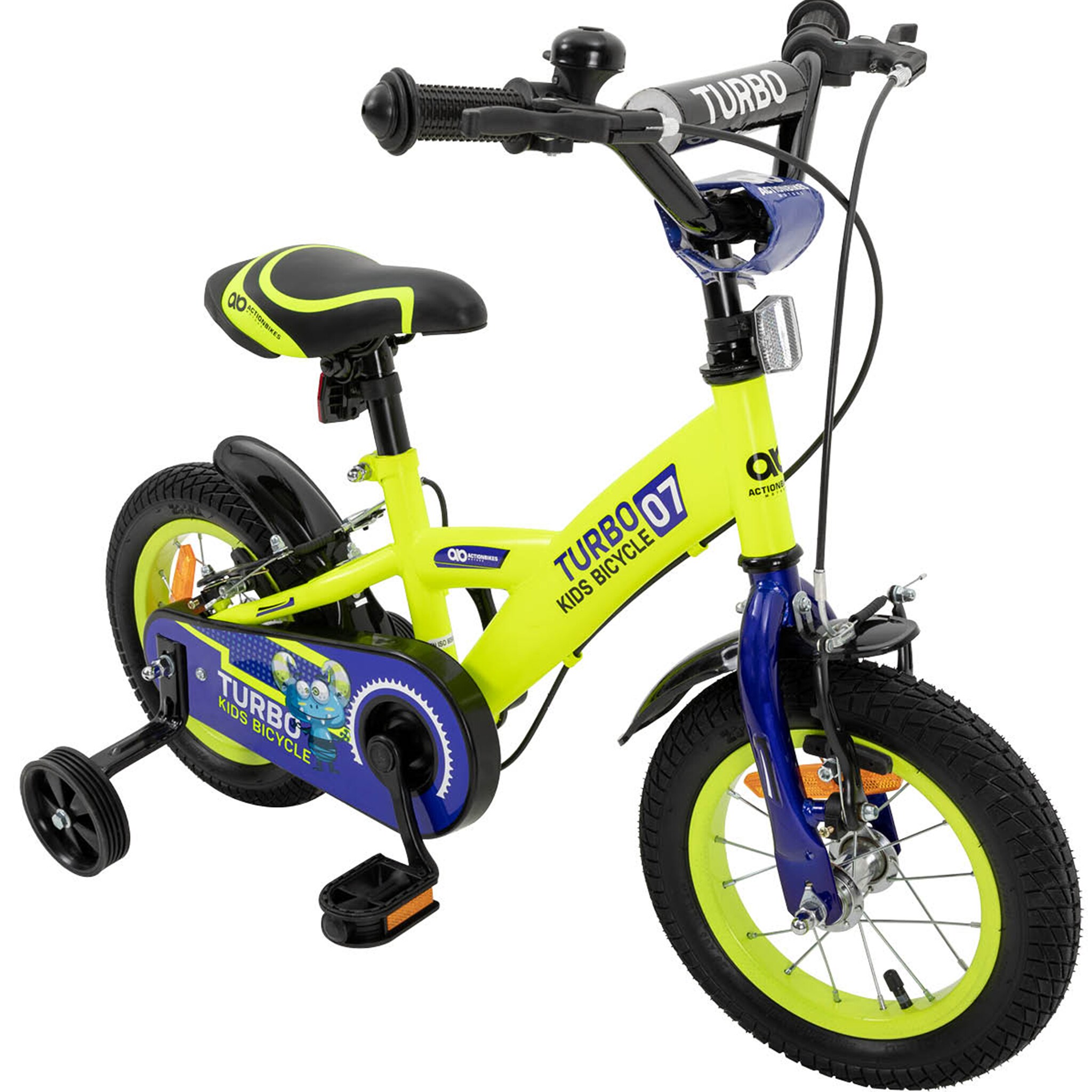 Actionbikes Kinderfahrrad Turbo 12 Zoll, St&uuml;tzr&auml;der, V-Brake-Bremsen, Lenker-/Kettenschutz, Klingel 