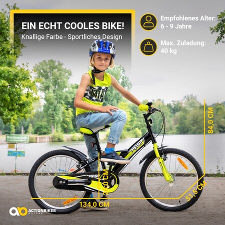 Actionbikes Kinderfahrrad Wasp 20 Zoll, Fahrradständer, Schutzbleche,  verstellbar, V-Brake-Bremsen (Schwarz-Grün) bei Marktkauf online bestellen