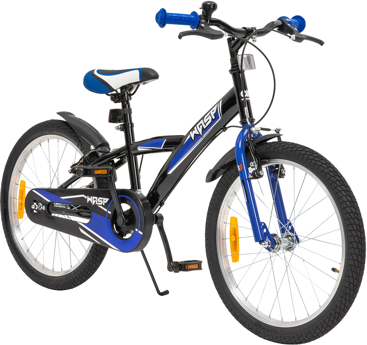 Actionbikes Kinderfahrrad Wasp 20 Zoll, Fahrradst&auml;nder, Schutzbleche, verstellbar, V-Brake-Bremsen (Schwarz-Blau) 
