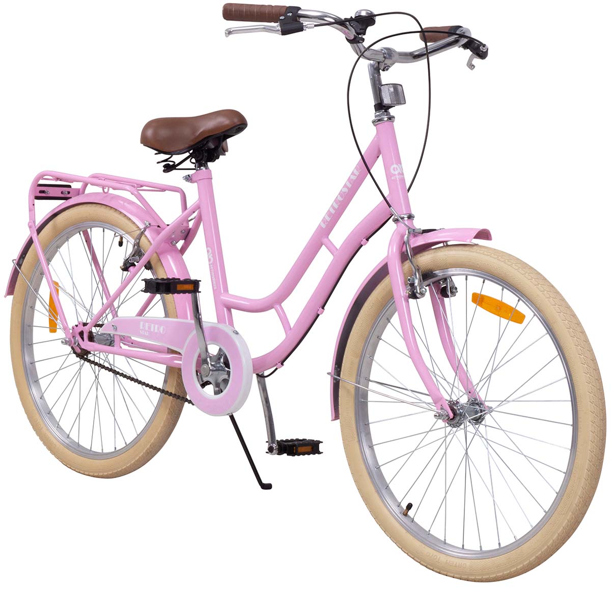 Actionbikes Kinderfahrrad Retrostar 24 Zoll, Rosa, Fahrradst&auml;nder, Gep&auml;cktr&auml;ger, Sattel gefedert 