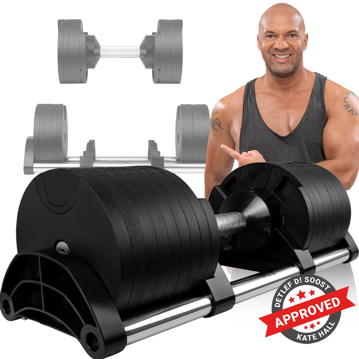 Miweba Sports verstellbare Kurzhantel VH200, Stahl, 2-28 kg, Hantelstange mit Profil, Halte-Gestell (28 kg) 