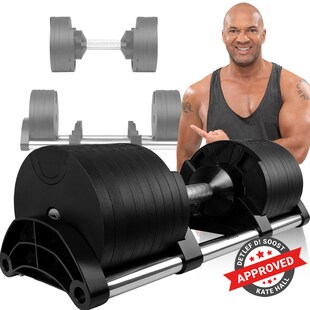 Miweba Sports verstellbare Kurzhantel VH200, Stahl, 2-28 kg, Hantelstange mit Profil, Halte-Gestell (28 kg) 