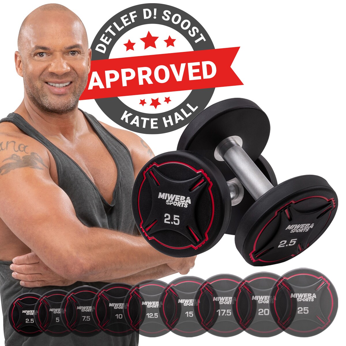 Miweba Sports Kurzhantel-Set RH100, Stahl-Hantelset, 2,5-25 kg, PEV-Ummantelung, bodenschonend (2x 2,5 Kg) 