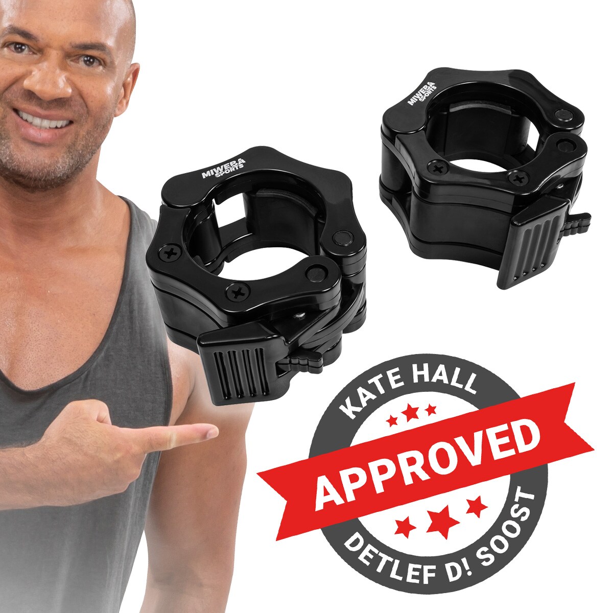 Miweba Sports Hantel-Schnellverschluss, f&uuml;r Olympiastangen mit &oslash; 50/51mm, 2er-Set, Gummibeschichtung (Schwarz) 