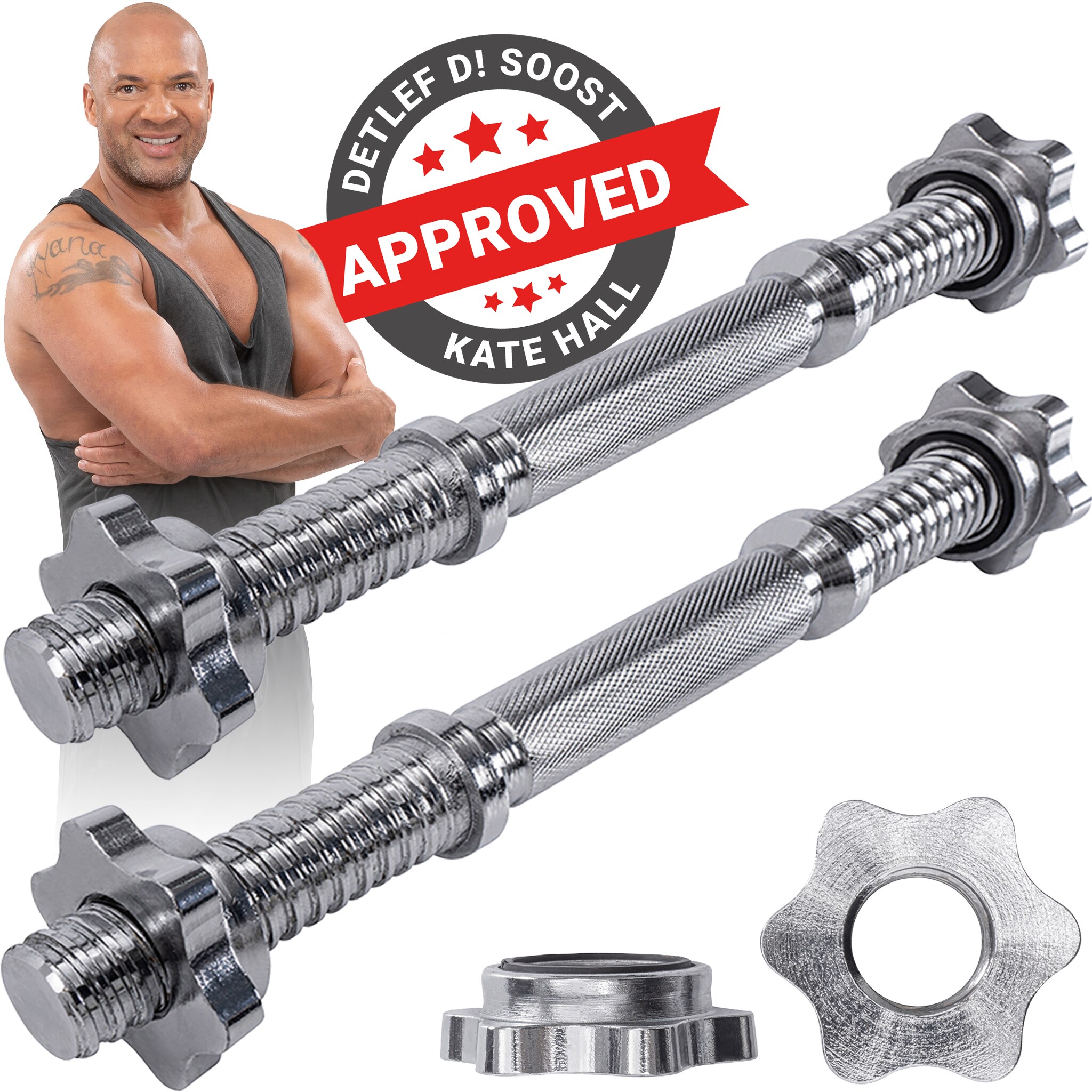 Miweba Sports Kurzhantelstange KH100, Sternverschluss, 35cm, &Oslash;30mm, bis 40 kg, Stahl, 2er-Set (2 St&uuml;ck) 