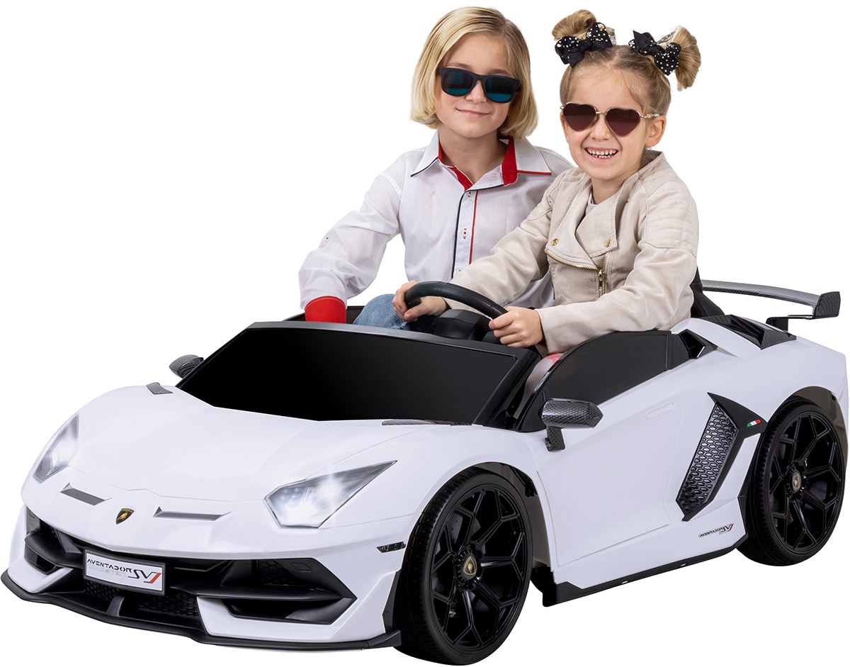 Kinder-Elektroauto Lamborghini Aventador, Zweisitzer, lizenziert, 3-15km/h, Fl&uuml;gelt&uuml;ren, Drift-Modus (Wei&szlig;) 