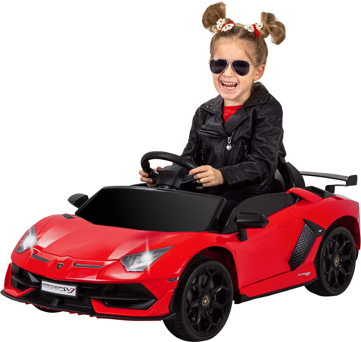 Kinder-Elektroauto Lamborghini Aventador, Einsitzer, lizenziert, Fl&uuml;gelt&uuml;ren, 70 Watt, Fernbedienung (Rot) 