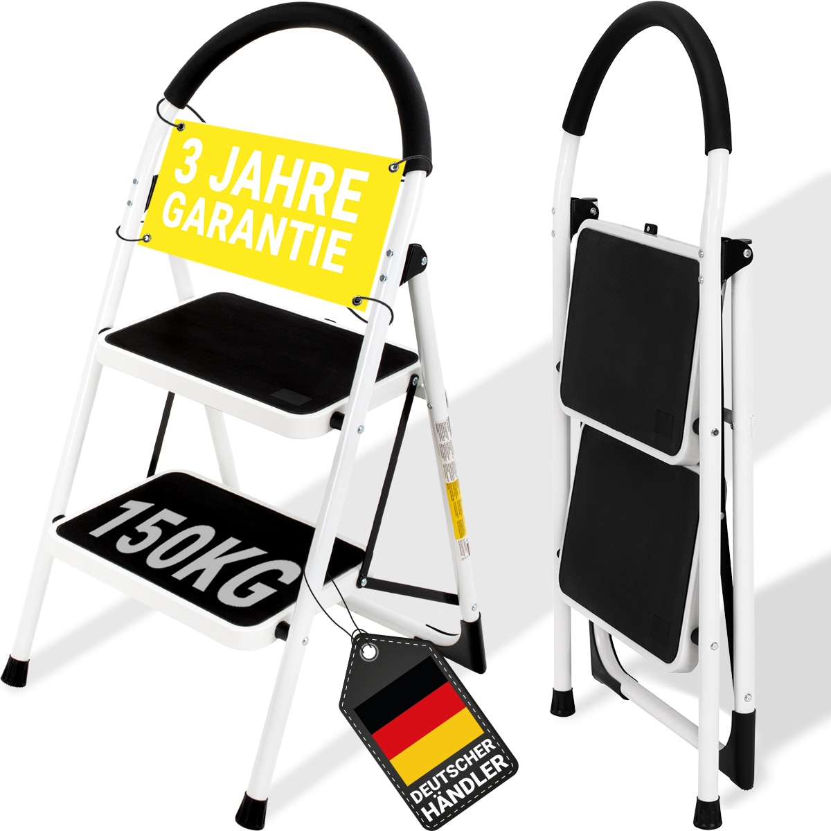 Craftfull Klapptritt CF-130A, 2-5 Stufen, Anti-Rutsch-Tritffl&auml;chen, Sicherheitsriegel, 3 J. Garantie (2 Stufen) 
