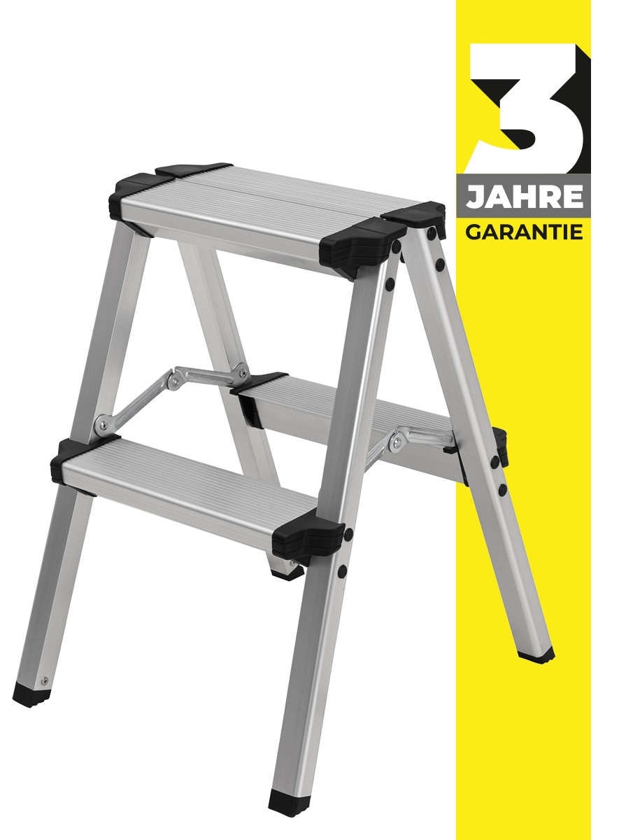 Craftfull Trittleiter CF-131A, 2-5 Stufen, Doppel-Klapptritt aus Aluminium, Anti-Rutsch, klappbar (2 x 2 Stufen) 