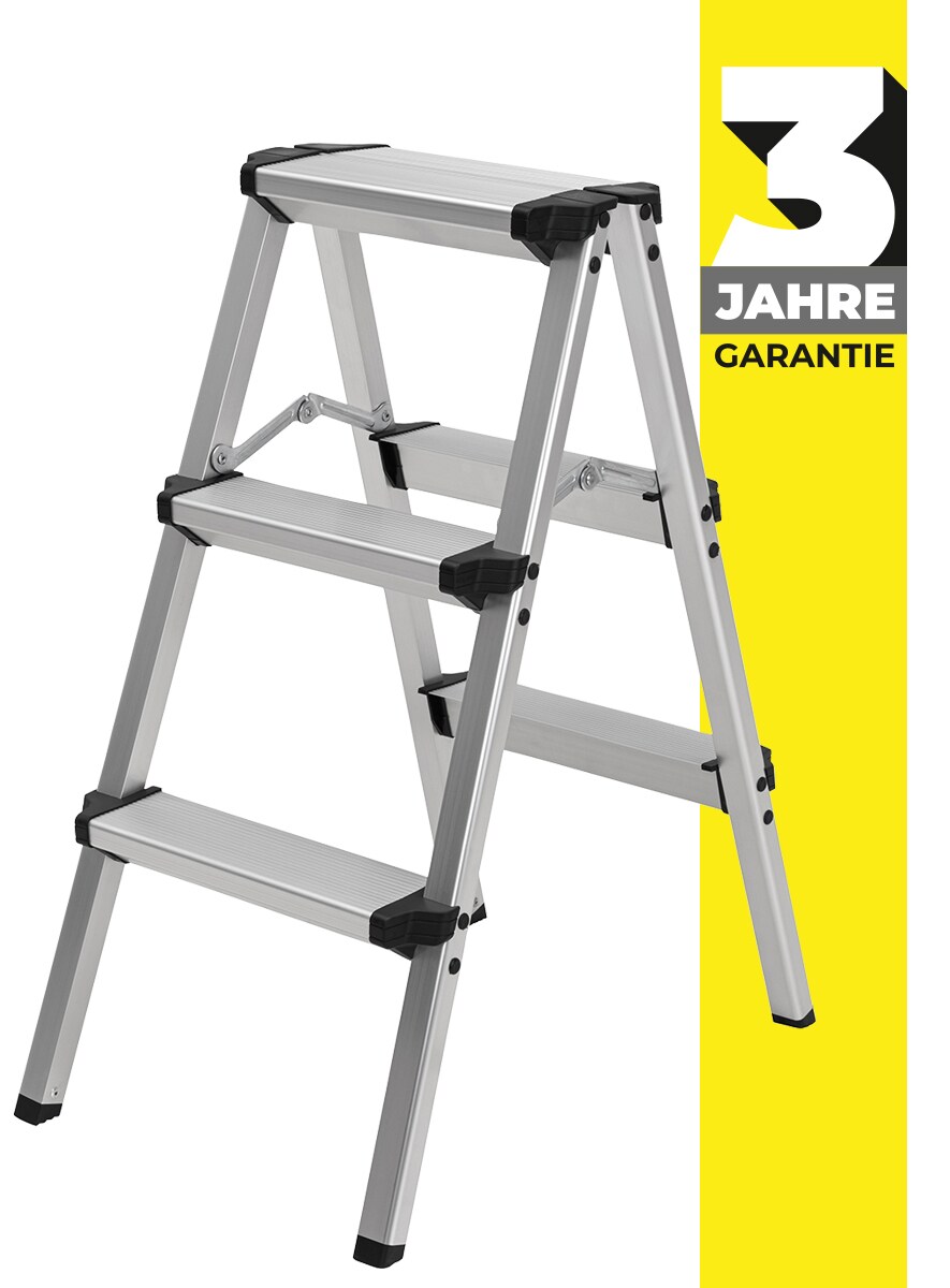 Trittleiter CF-131A, 2-5 Stufen, Doppel-Klapptritt aus Aluminium, Anti-Rutsch, klappbar (2 x 3 Stufen)