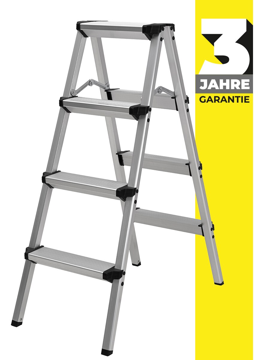 Trittleiter CF-131A, 2-5 Stufen, Doppel-Klapptritt aus Aluminium, Anti-Rutsch, klappbar (2 x 4 Stufen)