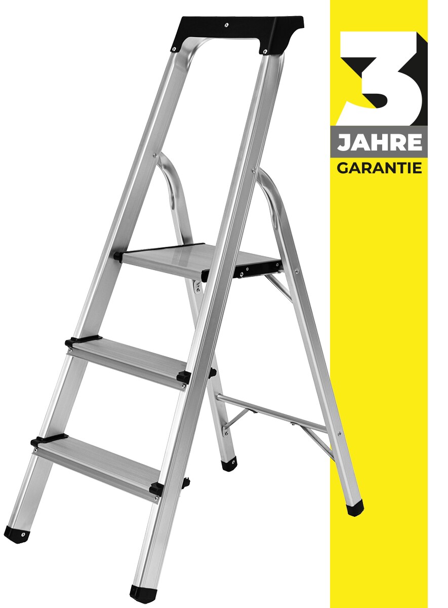 Craftfull Stehleiter CF-133B, Aluminium-Haushaltsleiter, Ablagefl&auml;che, Gummi-Standf&uuml;&szlig;e, 3-6 Stufen (3 Stufen) 