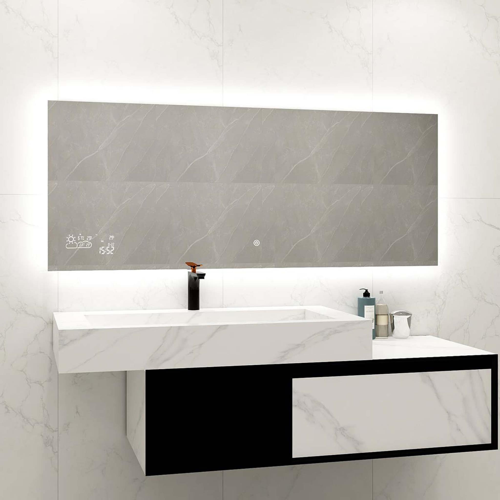 Heidenfeld Infrarot-Spiegelheizung HF-HS200, Wetteranzeige, LED-Licht, 200-500 Watt, Anti-Beschlag (500 Watt) 