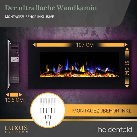 Heidenfeld Elektrokamin HF-WK500, Wandkamin mit LED-Hintergrundbeleuchtung,  Bluetooth-Lautsprecher bei Marktkauf online bestellen