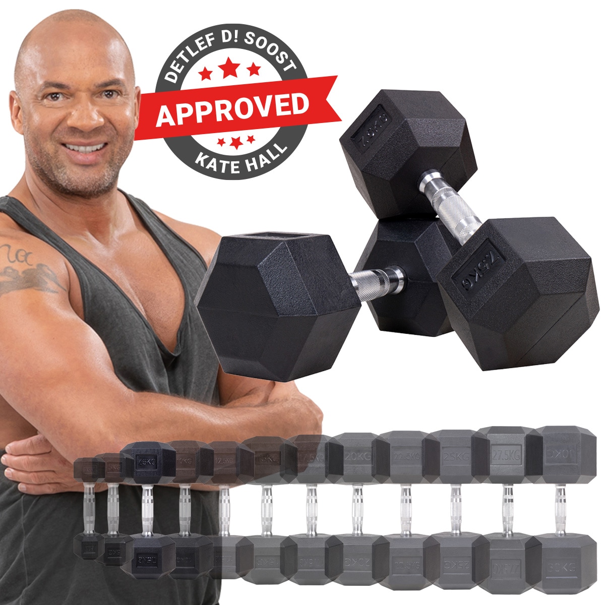 Miweba Sports Hexagon Kurzhanteln HGH100, Kurzhantel-Set, 2,5-15 kg, Gusseisen-Kern (Hantelpaar, 7,5 kg) 