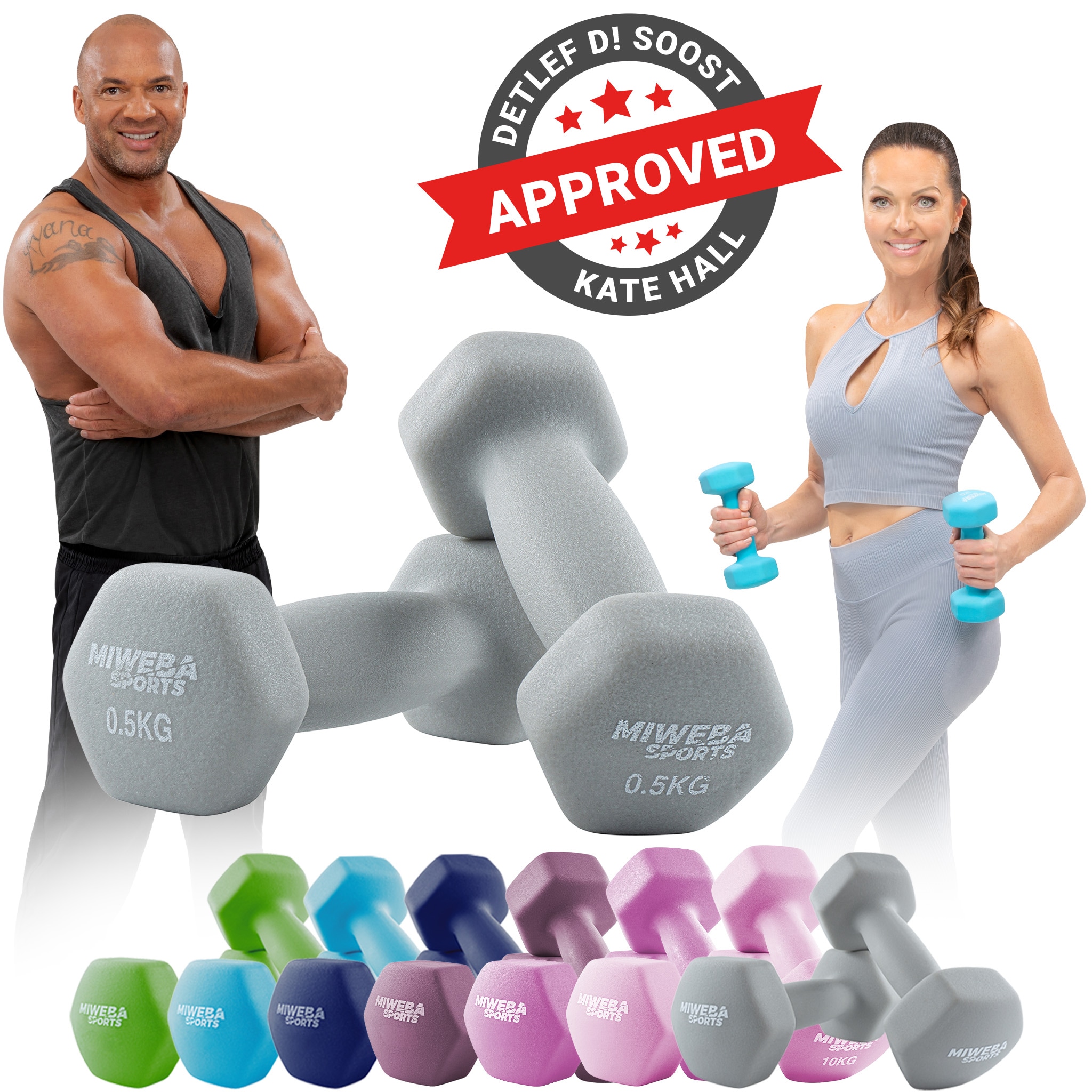 Miweba Sports Gymnastikhanteln 2er-Set NKH100, bodenschonend, 0,5-10 kg, Anti-Rutsch-Oberfl&auml;che (Grau, 2x 0,5 Kg) 