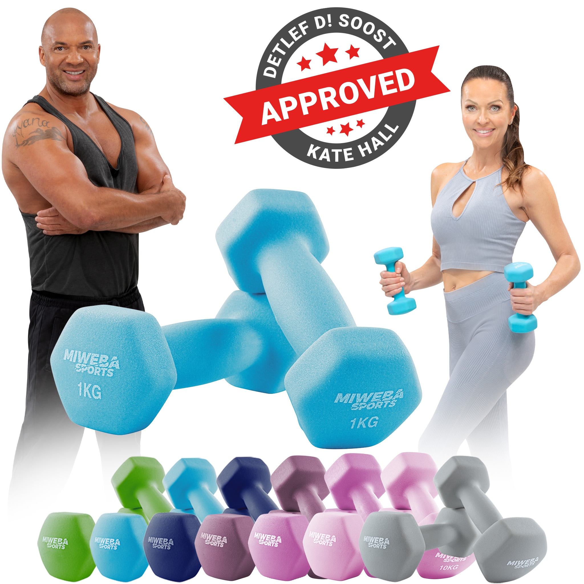 Miweba Sports Gymnastikhanteln 2er-Set NKH100, bodenschonend, 0,5-10 kg, Anti-Rutsch-Oberfl&auml;che (T&uuml;rkis, 2x 1,0 Kg) 