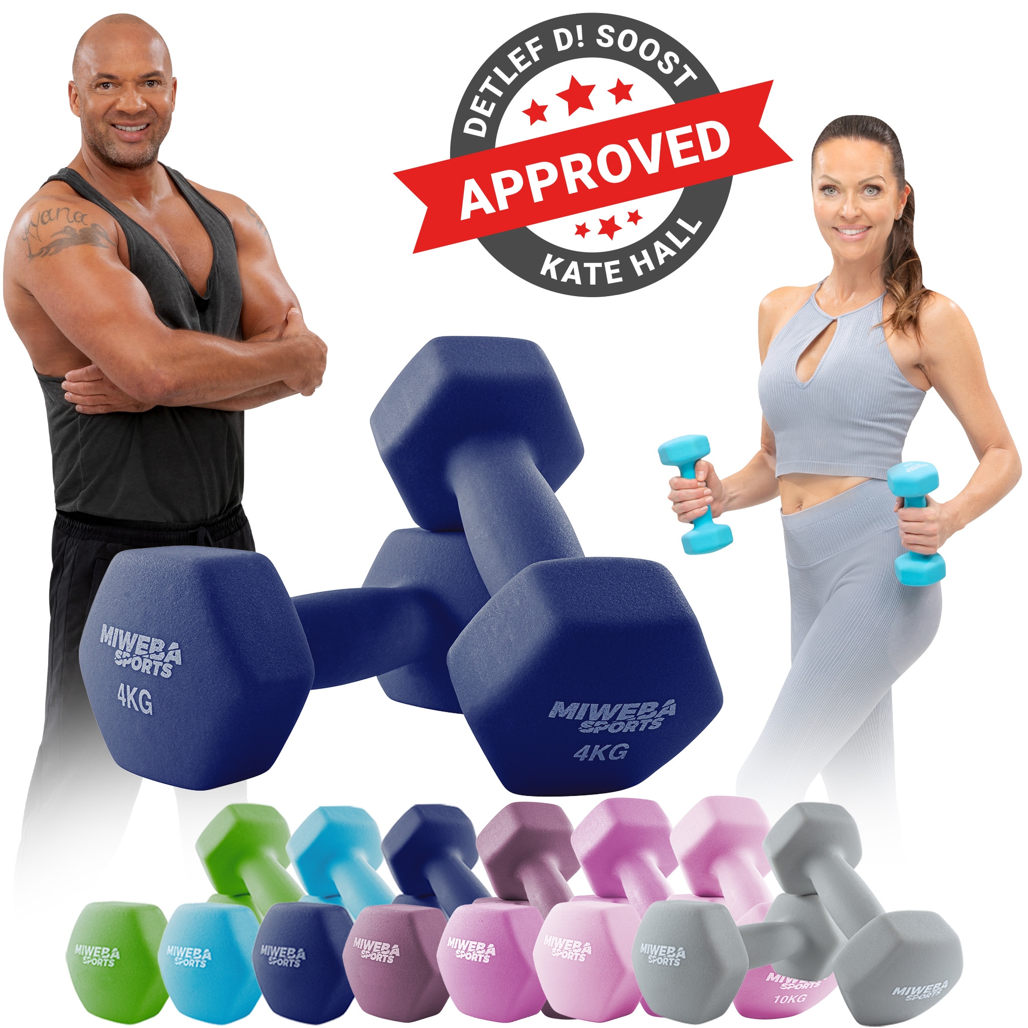 Miweba Sports Gymnastikhanteln 2er-Set NKH100, bodenschonend, 0,5-10 kg, Anti-Rutsch-Oberfl&auml;che (K&ouml;nigsblau, 2x 4,0 Kg) 