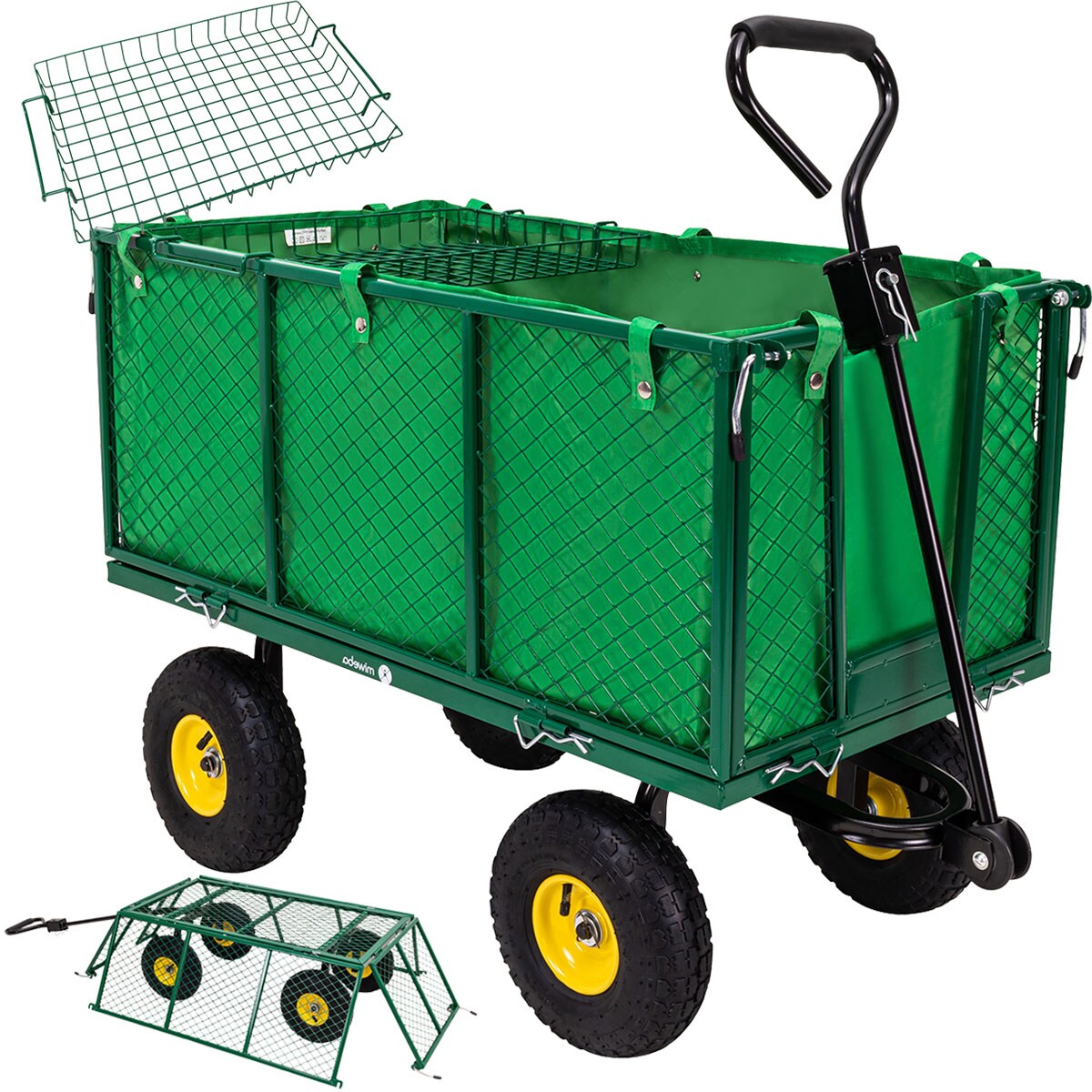Miweba Bollerwagen MB-550, klappbare Seitenw&auml;nde, Zuladung bis 550 kg, abnehmbare Polyesterplane (Gr&uuml;n) 