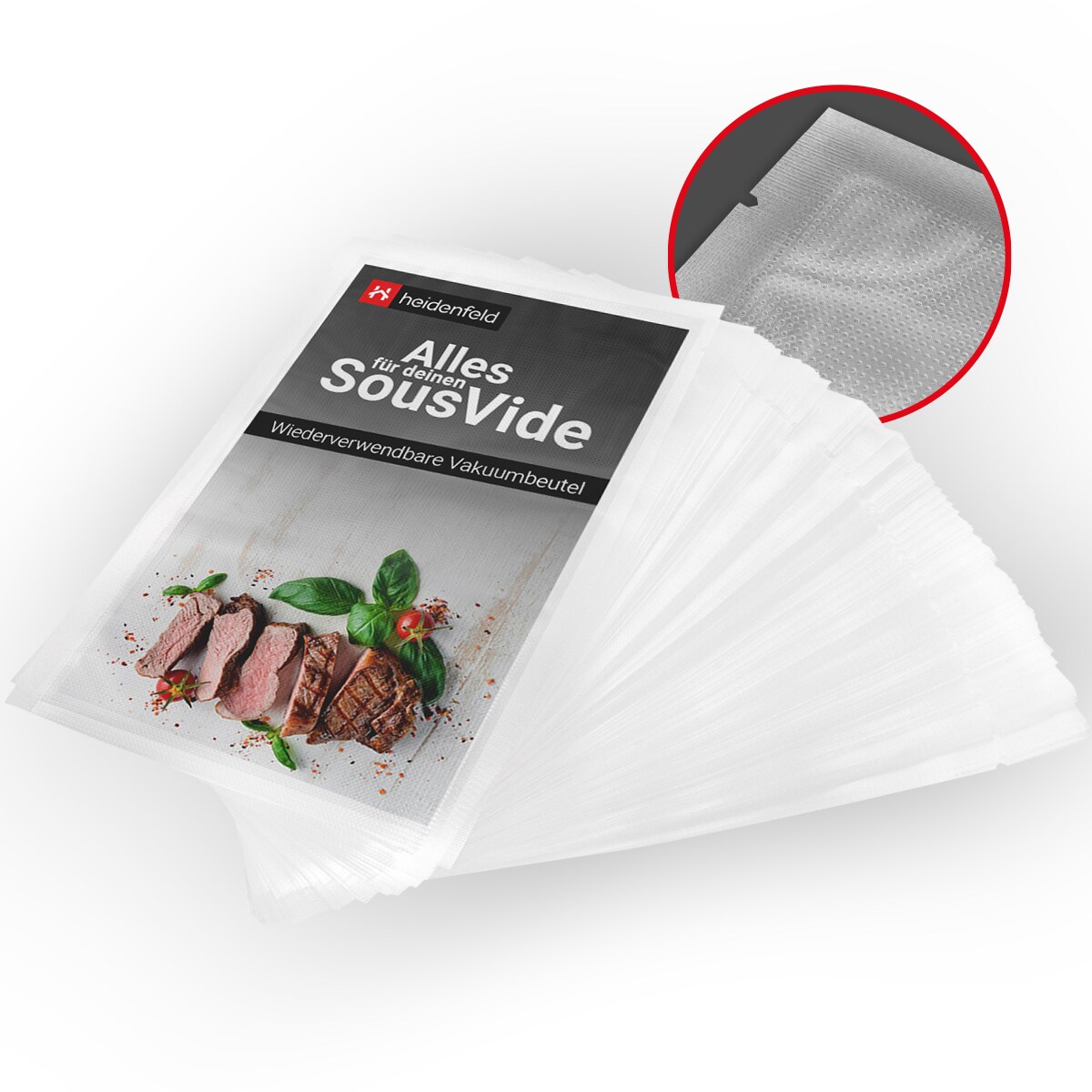 Heidenfeld Vakuumbeutel 15x25 cm, wiederverwendbar, BPA-frei, 0,09 mm, sp&uuml;lmaschinenfest, 100/200St. (100 St&uuml;ck) 