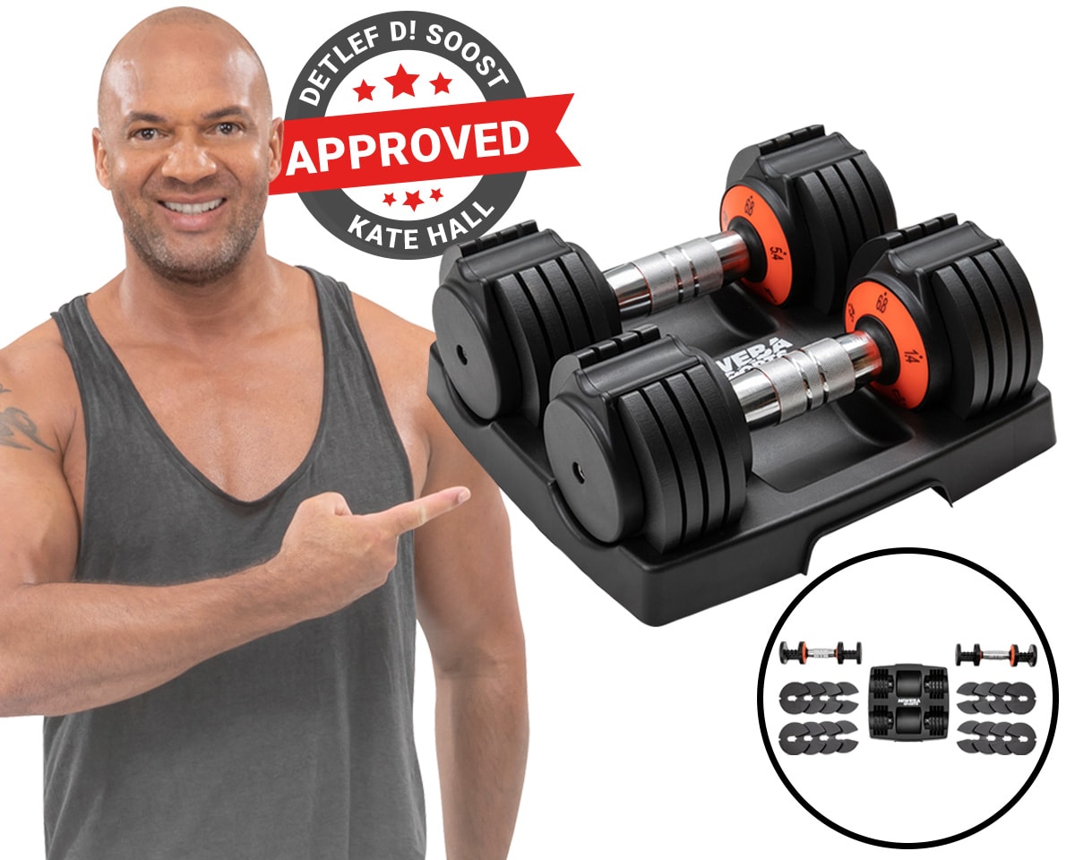 Miweba Sports verstellbare Kurzhanteln VH300, Kurzhantel-Set, 1,4-6,8 kg, Gusseisen und Chrom, Gestell 