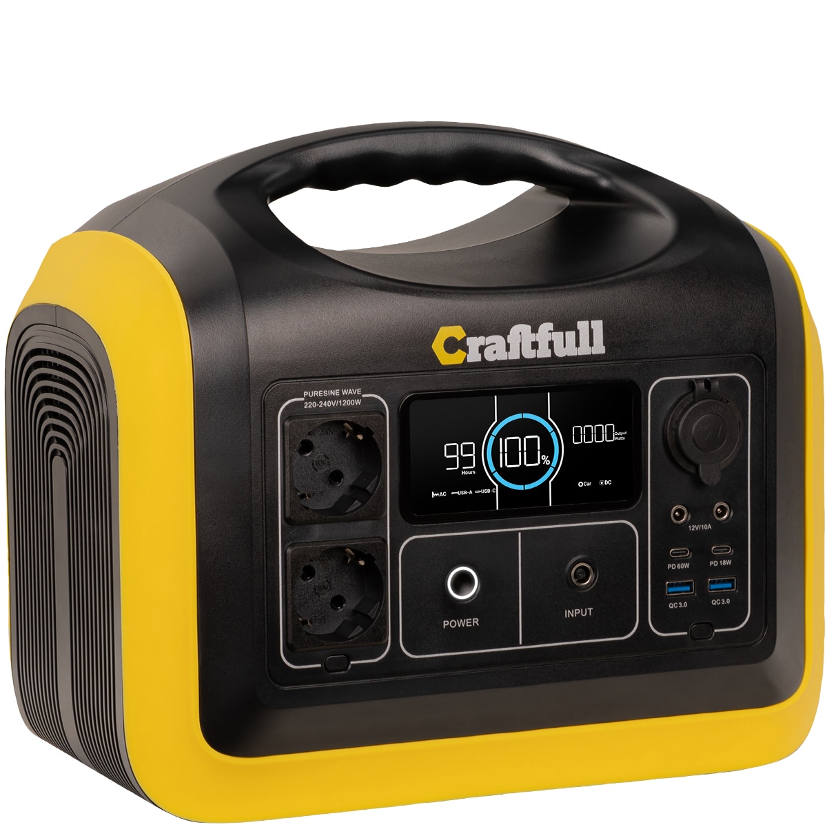 Craftfull Powerstation Adventure CP-1200, 992 Wh, 1200 Watt, tragbar, Lithium-Akku, Steckdosen, USB 