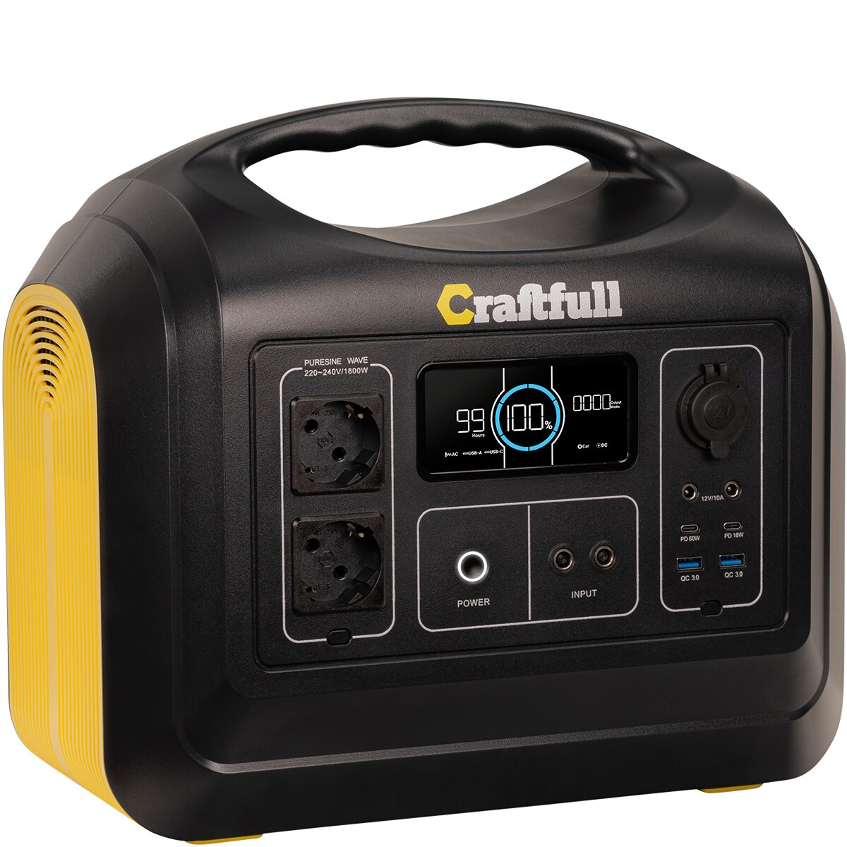 Craftfull Powerstation Adventure CP-1800, 1488 Wh, 1800 Watt, tragbar, Lithium-Akku, Steckdosen, USB 