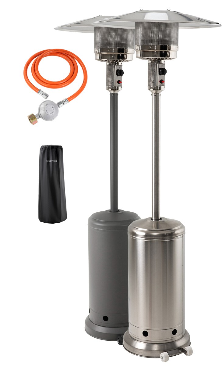 Heidenfeld Heizpilz Inferno GH400/500, Gasheizstrahler, stufenlos, 5-14kW, Kippschutz, Piezo-Z&uuml;ndung (Edelstahl) 