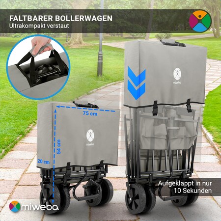 Miweba Bollerwagen MB-15, faltbar, Dach, bis 100 kg, 360°-Räder,  Feststellbremsen, Softgrip-Griff (Grau) bei Marktkauf online bestellen