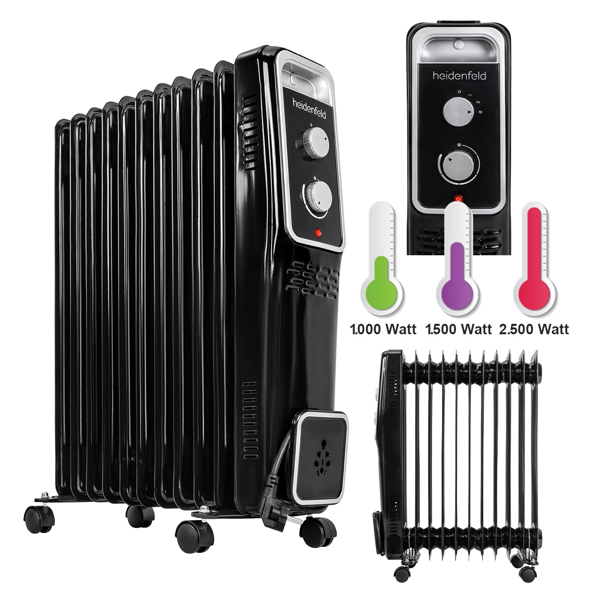 Heidenfeld &Ouml;lradiator &Ouml;R100, Thermostat, 1000-2500 Watt, stufenweise Regulierung, 3 Jahre Garantie 