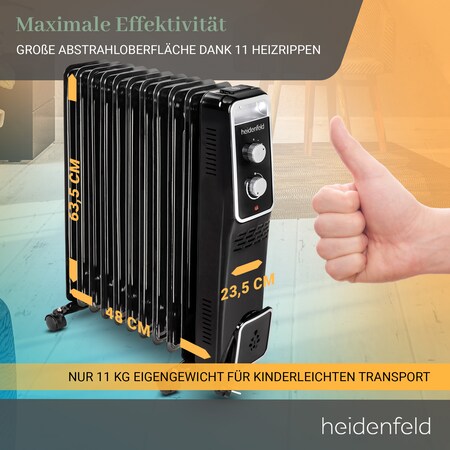 Heidenfeld Ölradiator ÖR100, Thermostat, 1000-2500 Watt, stufenweise  Regulierung, 3 Jahre Garantie bei Marktkauf online bestellen
