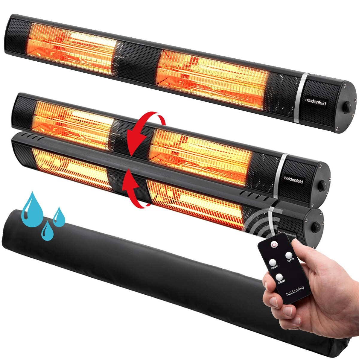 Heidenfeld Infrarot-Heizstrahler IH110, 1000-3000 Watt, Fernbedienung, Schutzh&uuml;lle, 180&deg; neigbar (Classic) 