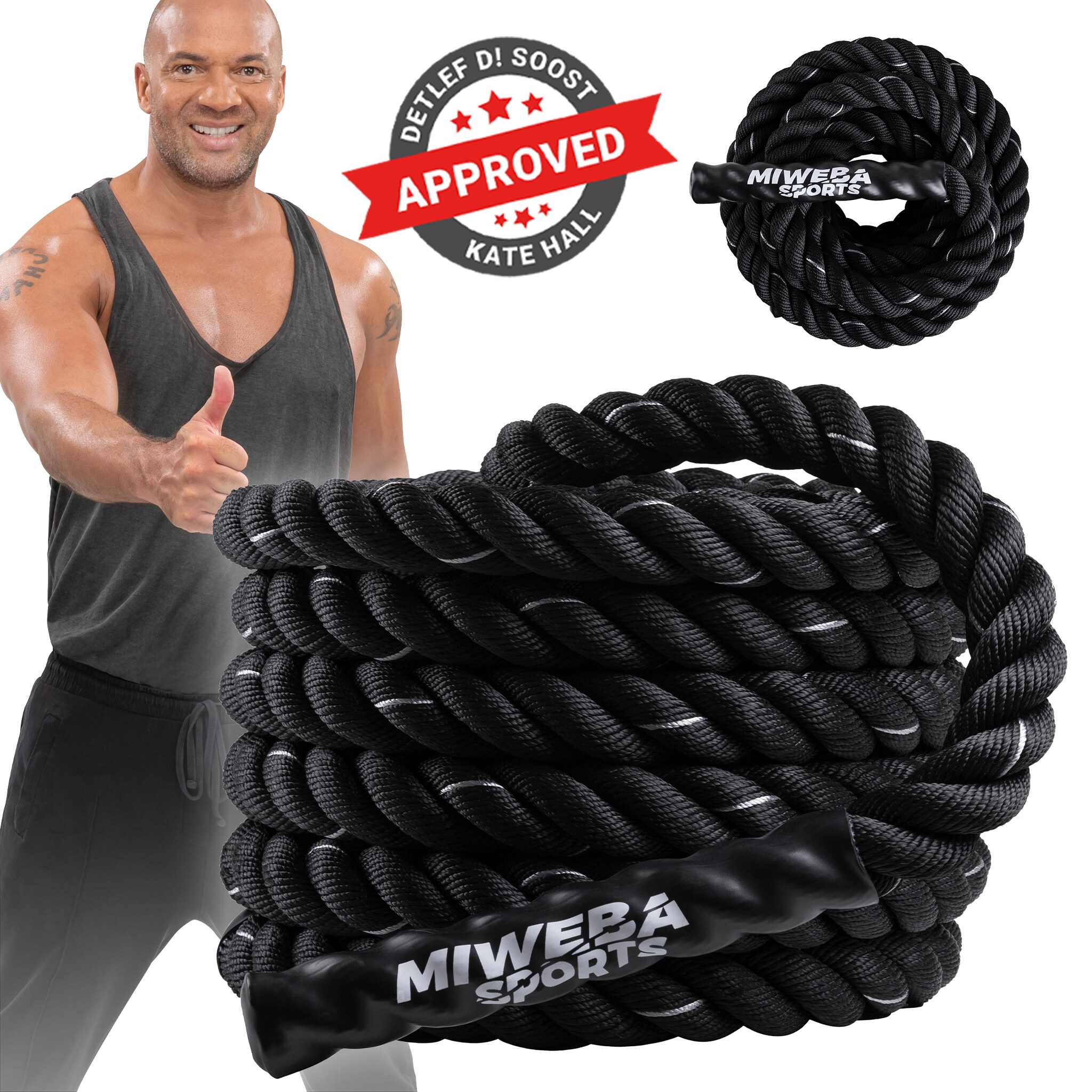 Miweba Sports Battle Rope BR100, 9 oder 12 m langes Trainingsseil, 3-Strang Twisted-Design, &Oslash; 4 cm (9,0 m) 