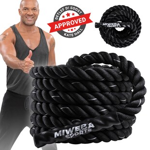 Miweba Sports Battle Rope BR100, 9 oder 12 m langes Trainingsseil, 3-Strang Twisted-Design, Ø 4 cm (9,0 m) 