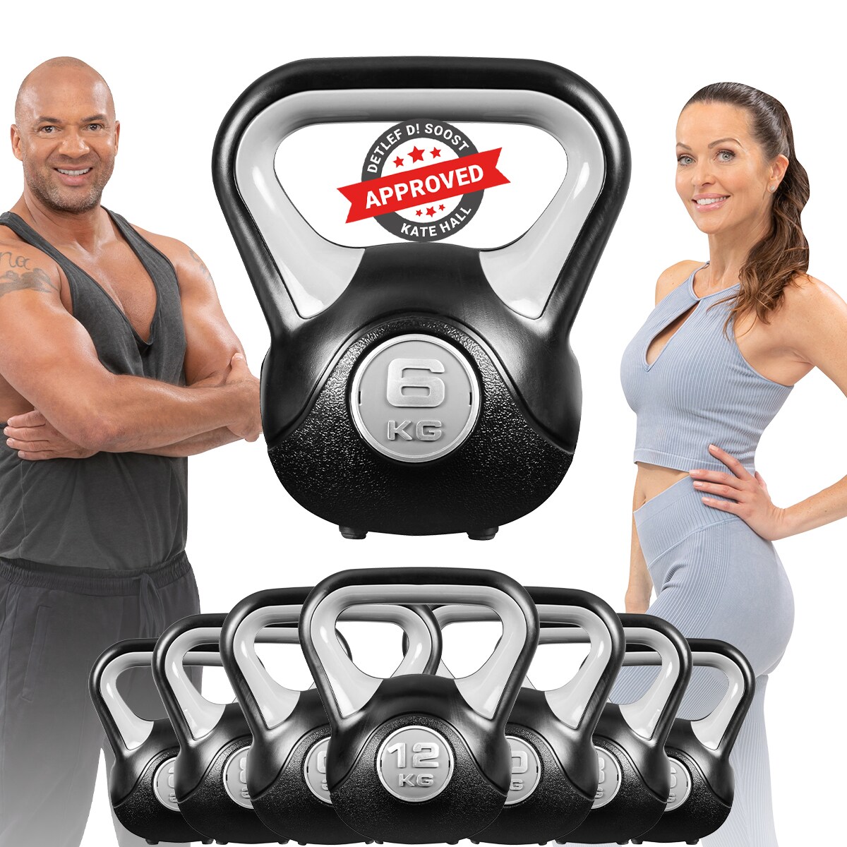 Kettlebell KB200, Kunststoff-Kugelhantel, 4-, Anti-Rutsch-Griff, Hartgummifüße (6,0 kg)