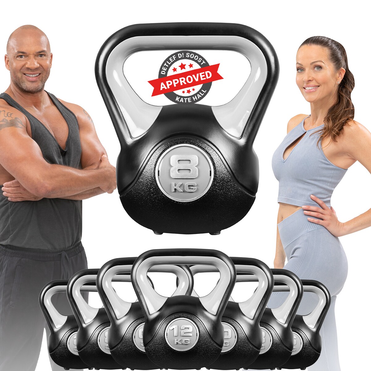 Kettlebell KB200, Kunststoff-Kugelhantel, 4-, Anti-Rutsch-Griff, Hartgummifüße (8,0 kg)