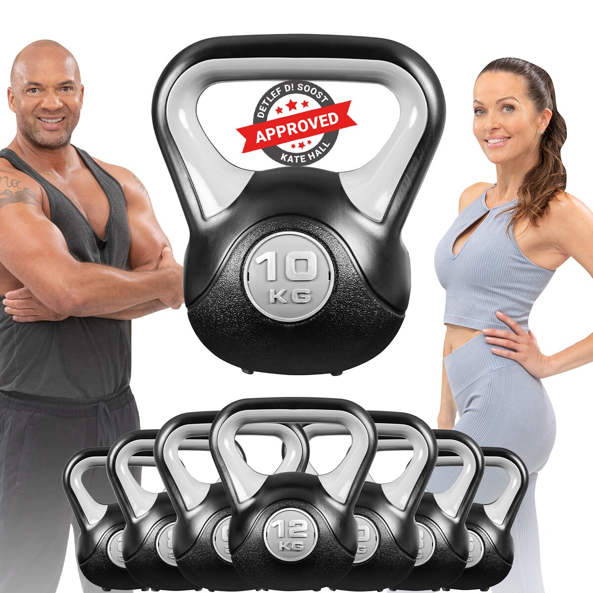 Kettlebell KB200, Kunststoff-Kugelhantel, 4-, Anti-Rutsch-Griff, Hartgummifüße (10,0 kg)