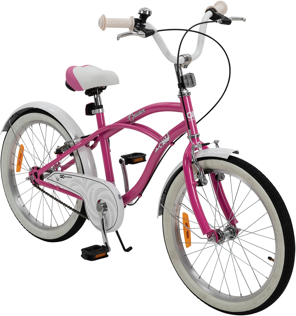 Actionbikes Kinderfahrrad Cruiser 20 Zoll, Rosa/T&uuml;rkis, verstellbar, Seitenst&auml;nder, V-Brake-Bremsen (Rosa) 