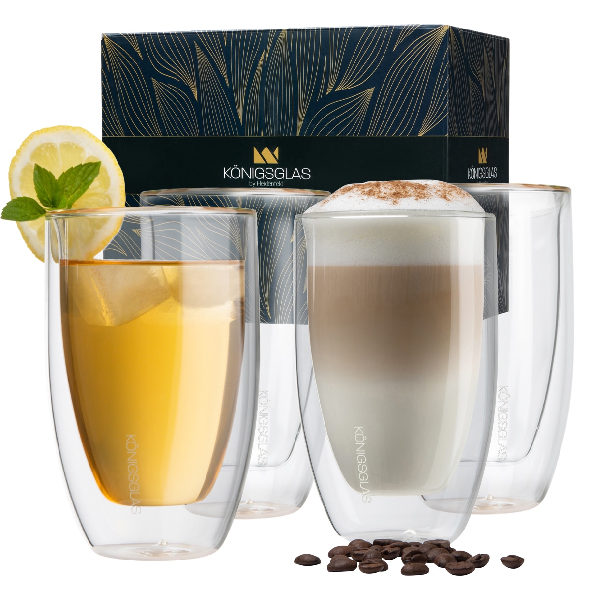 K&ouml;nigsglas Macchiato, Latte Macchiato-Gl&auml;ser by Heidenfeld, 300 ml, Set, doppelwandig, handgefertigt (4er Set) 