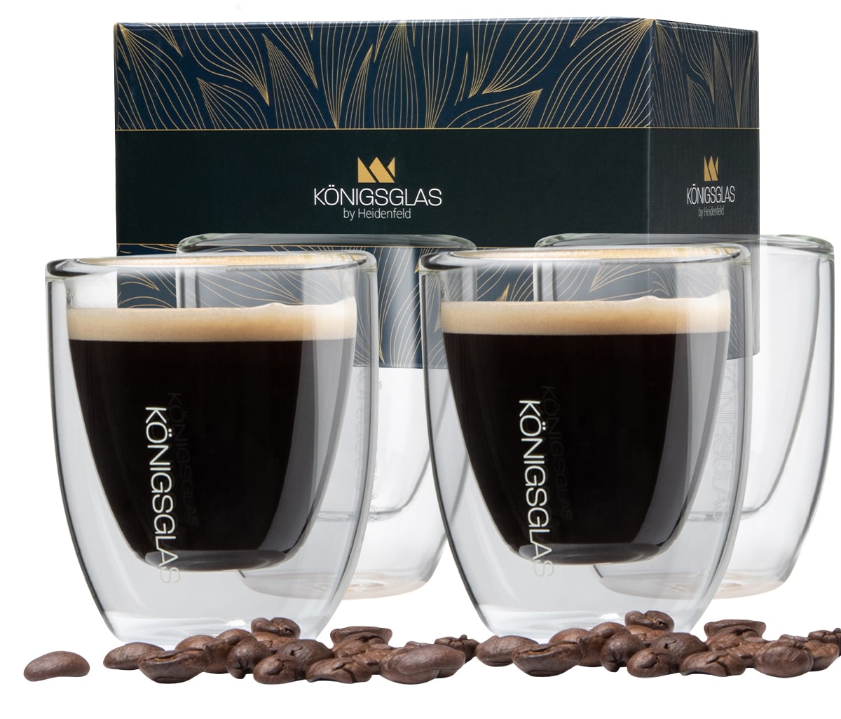 K&ouml;nigsglas Espresso, Espressogl&auml;ser by Heidenfeld, 80 ml, 2er/4er-Set, doppelwandig, handgefertigt (4er Set) 