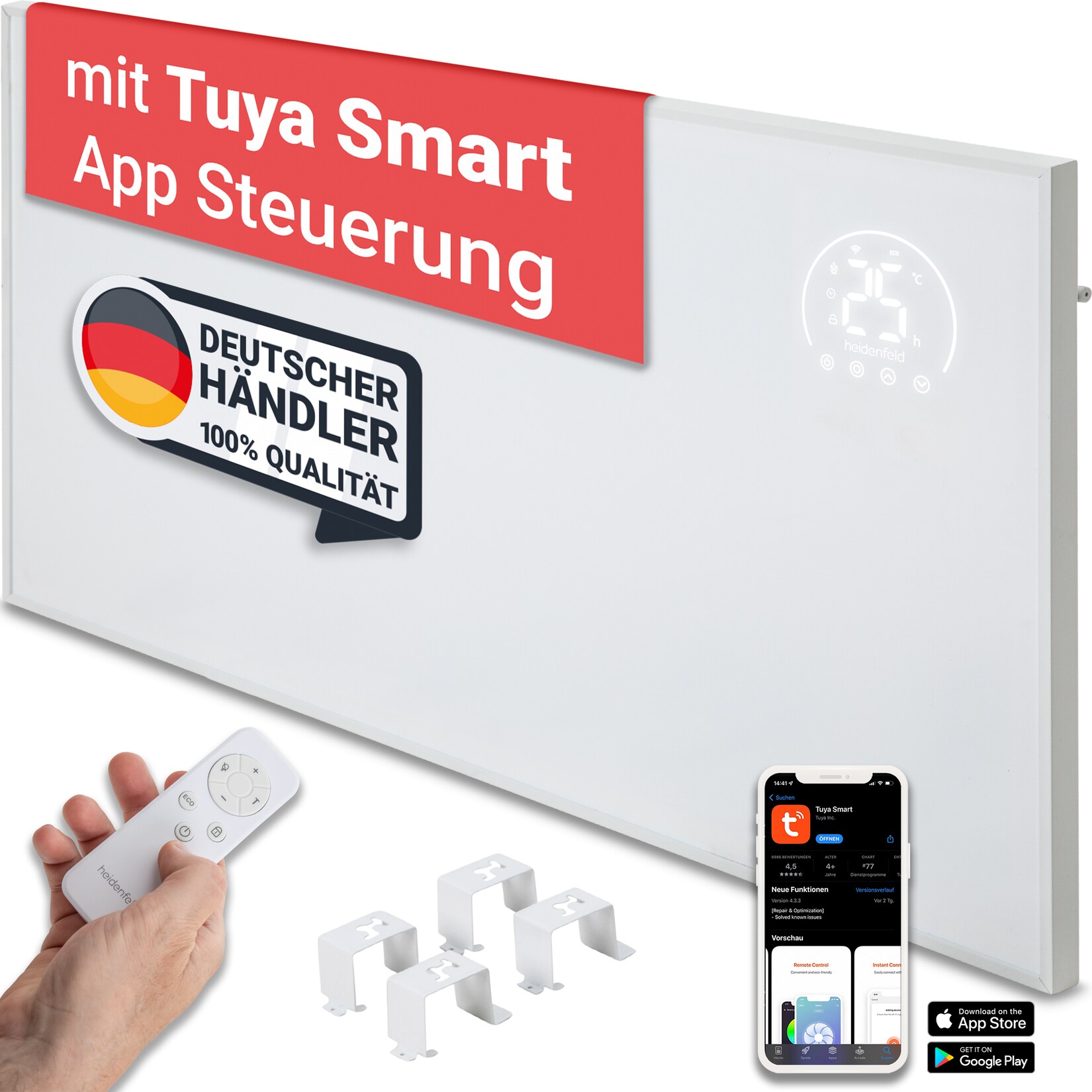 Heidenfeld Infrarotheizung HF-HP140, 3in1 Steuerung, Kindersicherung (300 Watt)