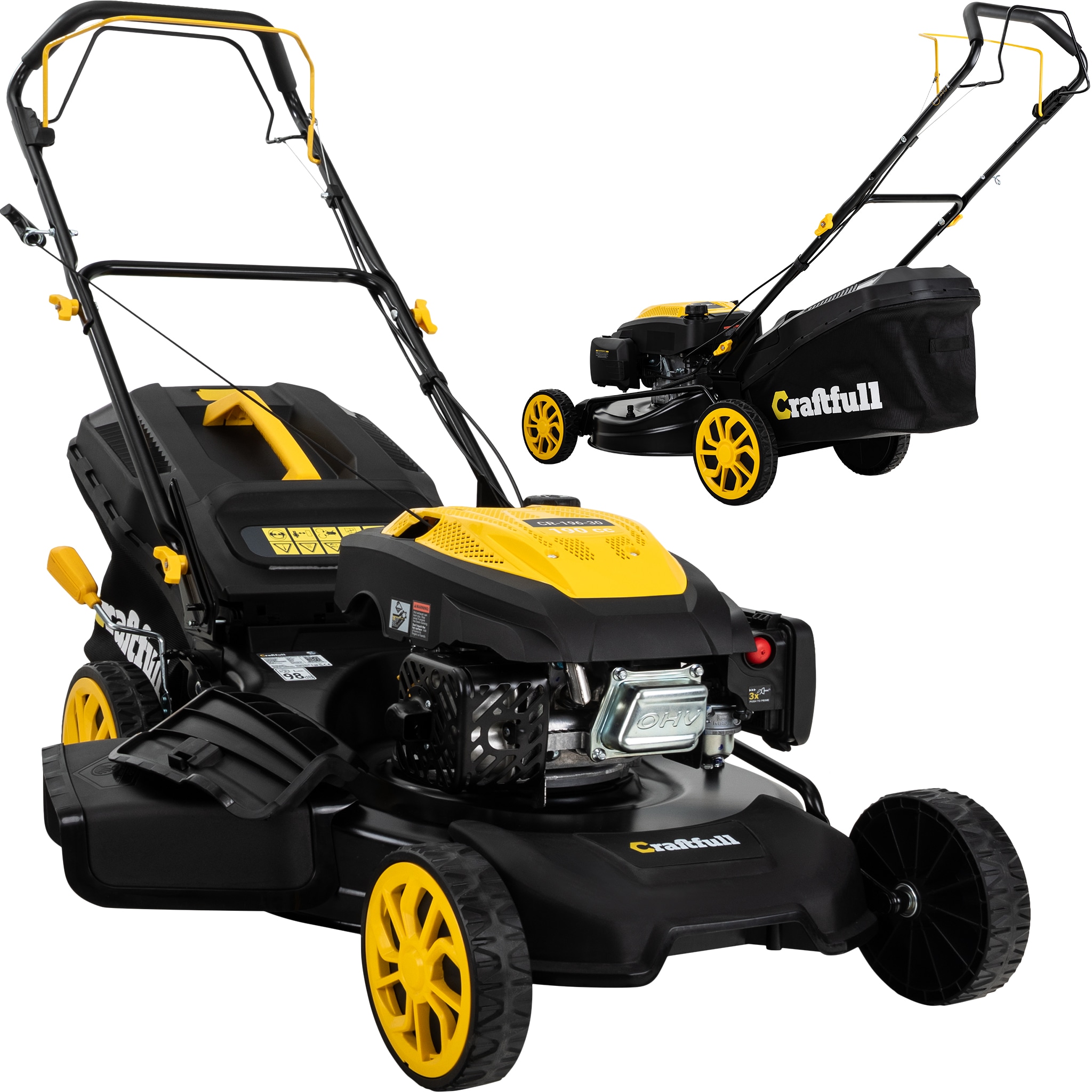 Craftfull Premium Benzin-Rasenm&auml;her CR-196-30, 190cm&sup3; Motor, DF-Leichtlaufgetriebe, 4,4 kW (Schwarz/Gelb) 