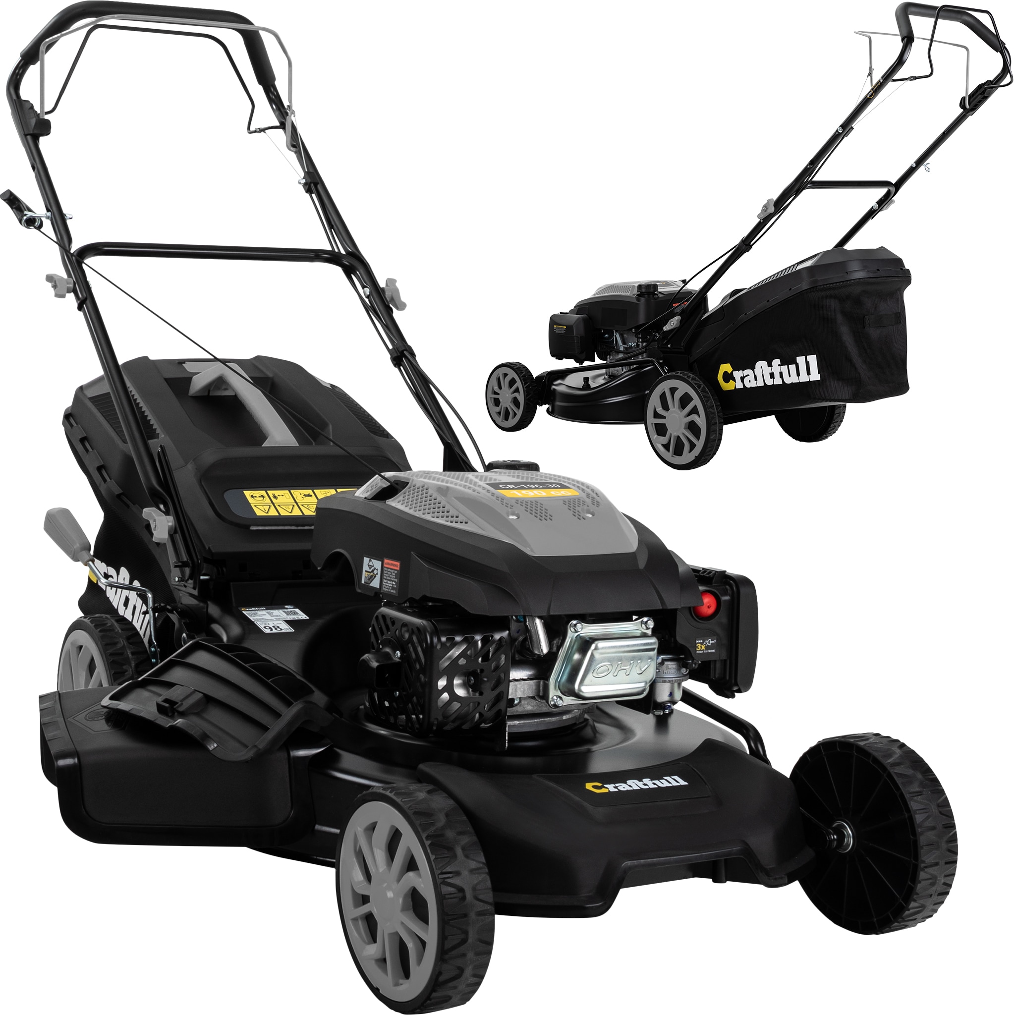 Craftfull Premium Benzin-Rasenm&auml;her CR-196-30, 190cm&sup3; Motor, DF-Leichtlaufgetriebe, 4,4 kW (Schwarz/Grau) 