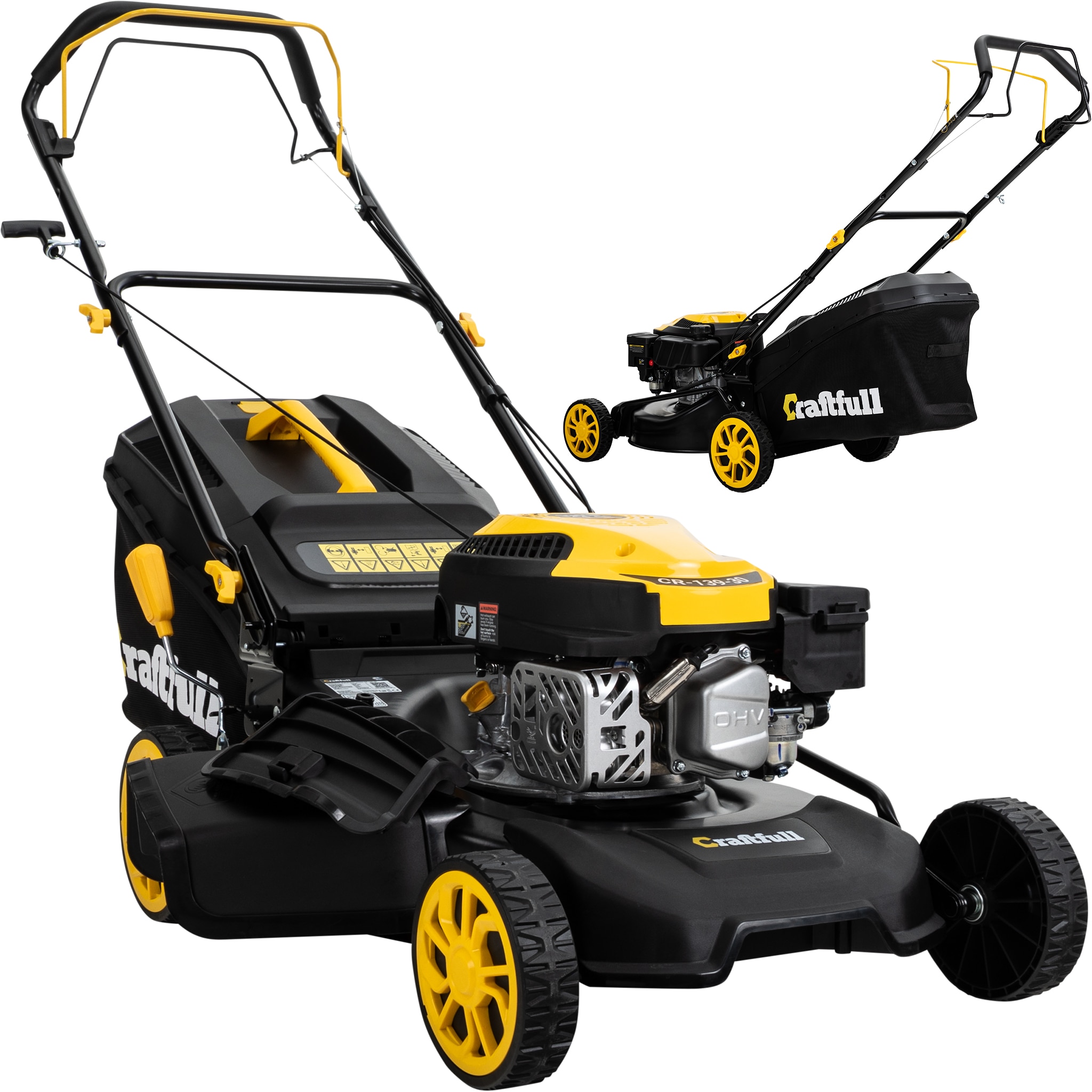 Craftfull Premium Benzin-Rasenm&auml;her CR-139-30, Selbstfahrantrieb, 144cm&sup3; Motor, 4in1-System (Schwarz/Gelb) 